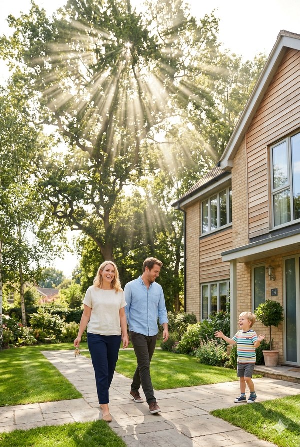 Happy family at their home